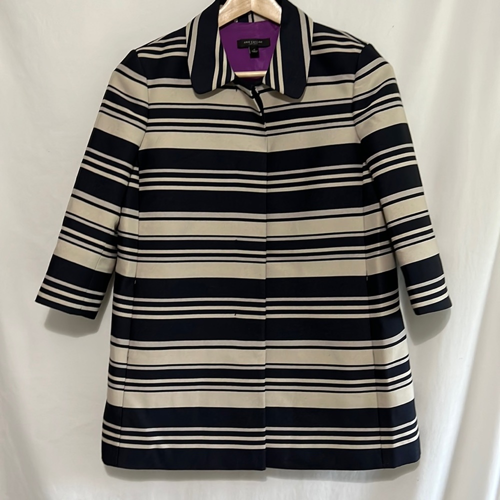 Ann Taylor Navy and Cream Striped Trench Coat